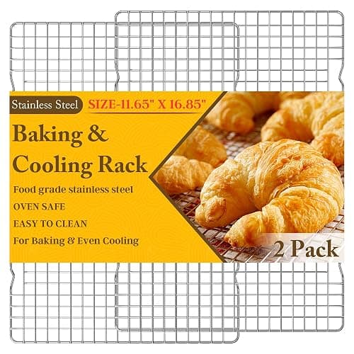 2PCS Cooling Racks for Cooking and Baking -11.65''x16.85''Heavy Duty Stainless Steel Wire Rack for Baking, Grilling, Roasting - Oven & Dishwasher Safe - Fits Half Sheet Pan（Silver） - Image 1