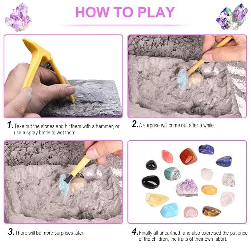 Gemstone Dig Kit, 16 Real Gem Stones and Crystals Excavation Kit, STEM Educational Toys Science Kit for Kids 5-7 8-12,Christmas Stocking Stuffers Gifts for Boys Girls thumbnail 4