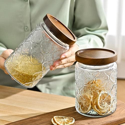 Adodeen Glass Storage Containers With Lids, Glass Jars With Lids, 32OZ | Airtight Glass Food Storage Containers, Kitchen Canisters For Sugar, Coffee, Tea, Spice, Flour, Candy, Pasta, Cereal thumbnail 6