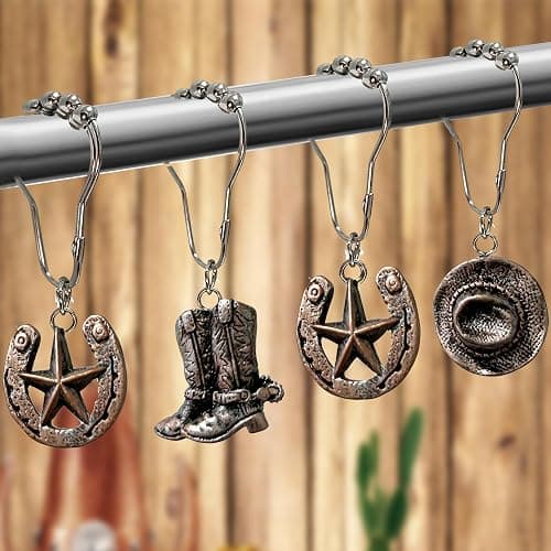 Western Shower Curtain Hooks, 12PCS Western Cowboy Bathroom Decor Brown Cowboy Shower Curtain Hooks Rustic Country Creative Shower Curtain Rings thumbnail 2