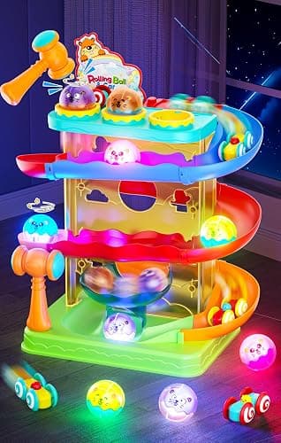 2-in-1 Ball Drop & Car Ramp Race Track Montessori Toy for Toddlers Ages 1-5 | Hammer Rolling Ball, Launch and Race Car-Cause and Effect Sensory STEM Learning Toys for 1-5 Year Old Boys & Girls - Image 1