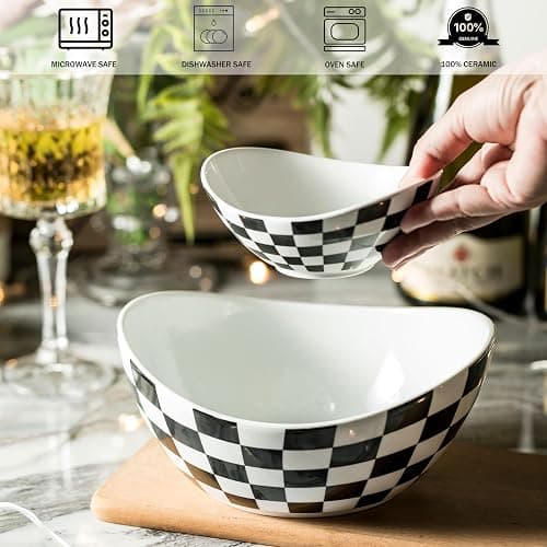 Miamolo Tiered Serving Bowls Chip and Dip Serving Set with Stand, Ceramic Appetizer Serving Dishes Platters and Trays for Parties Entertaining - Checkered Kitchen Decor thumbnail 2