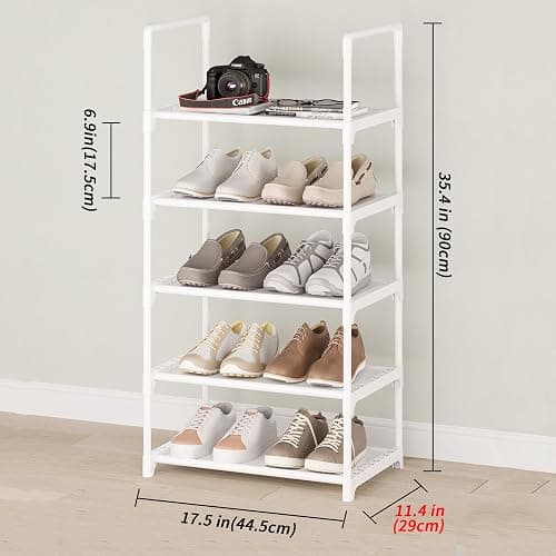 Hockmez 5-Tier Small Shoe Rack,Stackable Shoe Shelf Storage Organizer for Entryway Hallway Closet Bathroom Living Room(White-5Tier) thumbnail 2