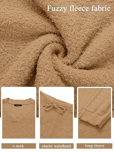 MEROKEETY Women's Lounge Sets 2025 Fall Fashion 2 Piece Outfits Sweater Pajama Set Fuzzy Loungewear Matching Winter Clothes thumbnail 5