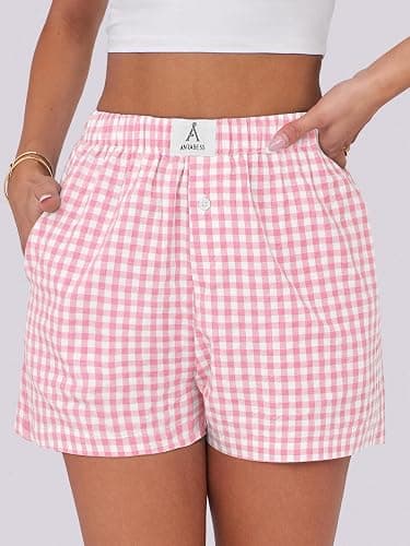 ANRABESS Boxer Shorts for Women Gingham Pajama 2026 Summer Casual Lounge Sleep Plaid Shorts Y2K Beach Bottoms thumbnail 5