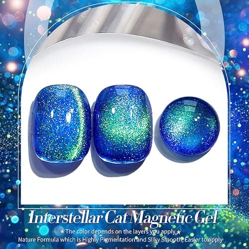 BORN PRETTY Blue Cat Magnetic Eye Gel Nail Polish Holographic Gel Polish | Glitter Cat Magnetic Gel Nail Polish Crystal Magnetic Nail Polish for Vacation Travel Festival Salon DIY at Home 15ML thumbnail 2