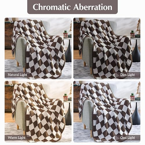 WRENSONGE Checkered Throw Blanket, Coffee Soft Cozy Fluffy Warm Hand Made Throw Blankets for Couch, Sofa, Chair, Bed, Camping, Picnic, Travel Lightweight Bed Blanket - 50"*70" thumbnail 7