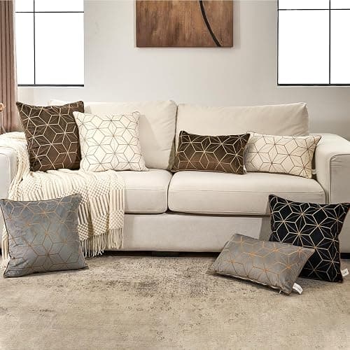 Aeckself Gray Gold Velvet Lumbar Throw Pillow Cover 12 x 20 Inch, Embroidery Rectangle Modern Plaid Accent Pillow Cover with Stitched Edge Decorative Oblong Cushion Case for Couch Living Room Bedroom thumbnail 7