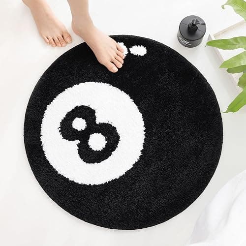 Panstar 24" Black and White 8 Ball Area Rug, Non Slip, Machine Washable, Y2K Room Decor thumbnail 3
