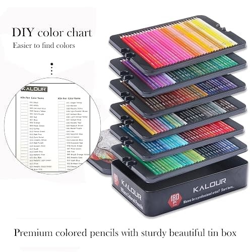 KALOUR 180 Colored Pencil Set for Adults Artists - Rich Pigment Soft Core -12 Metallic Pencil - Ideal for Coloring Drawing Sketching Shading Blending - Vibrant Color（Tin Case） thumbnail 8