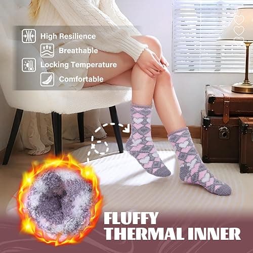 Anlisim Fuzzy Socks for Women, Soft Comfy Cozy Fluffy Thick Winter Warm Fleece Slipper Socks thumbnail 7