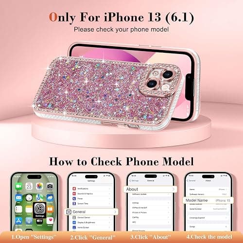 Lafunda for iPhone 13 Case Glitter, Luxury Shiny Bling Sparkly Phone Cover with Crystal Diamonds Rhinestone for Women Girls Soft TPU Slim Shockproof Protective Phone Case for iPhone 13 6.1", Pink thumbnail 2