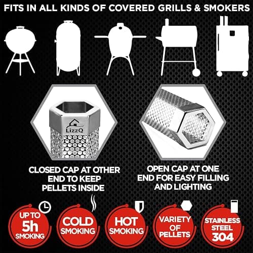 LIZZQ Premium Pellet Smoker Tube 12" (Set of 2) - 5 Hours of Billowing Smoke, Hot or Cold Smoking, for Any Grill or Smoker, An Easy and Safe Way to Provide Smoking, Free eBook Grilling Ideas & Recipes thumbnail 6