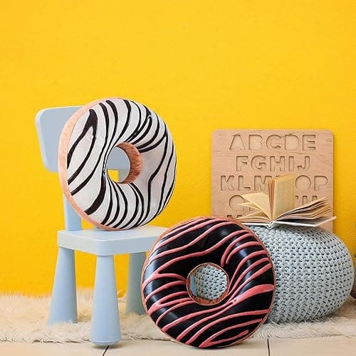 HYSEAS Round Throw Pillow 14 Inch Chocolate White Donut, 3D Digital Print Decorative Soft Food Shaped Pillow, Light Weight Seat Cushion for Couch, Chair, Floor, Sofa, 2 Pack thumbnail 5