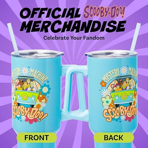 Silver Buffalo Scooby Doo Mystery Machine Featuring Shaggy, Velma, Fred and Daphne Double Walled Stainless Steel Tumbler with Handle and Straw, Fits in Standard Cup Holder, 40 Ounces thumbnail 6