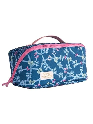 Simply Southern Cosmetic Bag, Fully Lined, 4 Interior Pockets (Ribbons - Blue) - Image 1