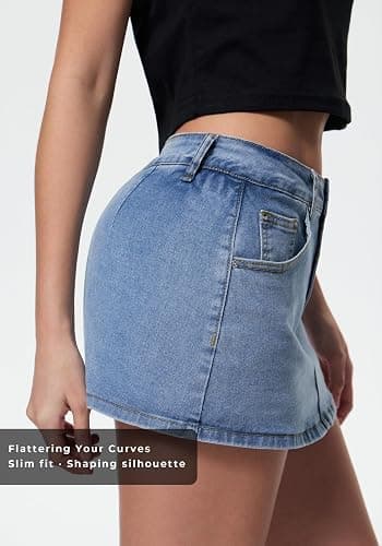 Women’s Stretchy Denim Skort Skirt with Built-in Shorts, High Waisted Casual Y2KJean Mini Skirt thumbnail 4
