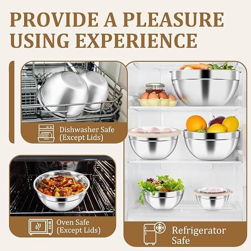P&P CHEF Metal Mixing Bowls with Lids Set, Visible Airtight Lids & Khaki | 5 PCS Stainless Steel Mixing Nesting Bowls for Kitchen Prepping, Storing, Healthy & Easy Clean, Size 4.6, 3, 1.5, 1, 0.7 QT thumbnail 6