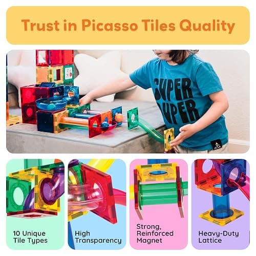 PicassoTiles 70pc Marble Run Magnetic Tiles STEM Set for Kids Ages 3 and Older Magnet Tile Marbles Maze Building Blocks Brain Development Toy Preschool Educational Learning Construction Playset PTG70 thumbnail 7