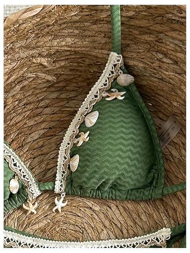 Verdusa Women's 2 Piece Sexy Halter Triangle Bikinis Thong Tie Boho Seashell Bikini Sets Swimsuits Swim Bathing Suit thumbnail 3