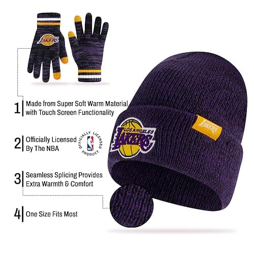 Ultra Game Youth NBA Official Super Soft Winter Beanie Knit Hat with Extra Warm Touch Screen Gloves thumbnail 4