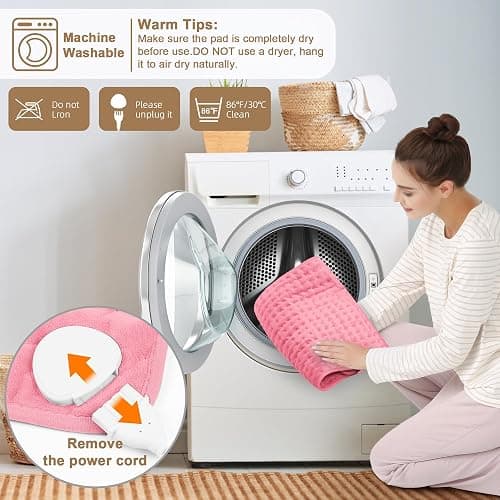 Deepsoon Heating Pad,Electric Heating Pads for Back,Neck,Moist Heating Pad for Abdomen Shoulder Knee Legs,Dry/Moist Heat&Auto Shut Off,Fathers Day Dad Gifts for Men Birthday,BabyPink,24x20 Inch thumbnail 9