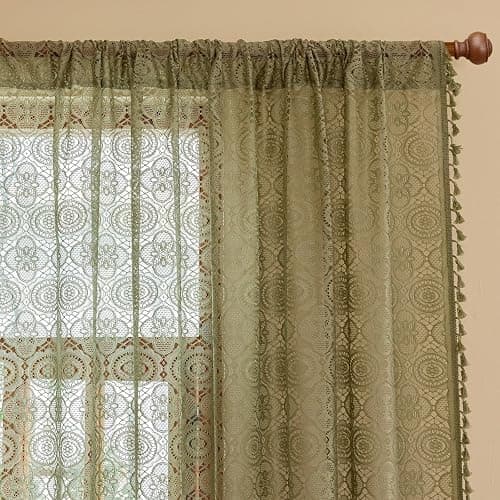 YJ YANJUN Boho Lace Curtains 84 Inches Long, Vintage Crochet Doily Pattern, Spring Sage Green Sheer Curtains for Living Room Bedroom Nursery, Farmhouse & Cottage Chic Style, W59 x L84-2 Panels thumbnail 4