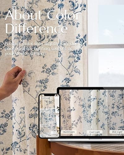 jinchan Linen Floral Curtains for Living Room 84 Inch Length Blue Printed Curtains Back Tab French Country Farmhouse Flower Patterned Drapes Bedroom Window Curtain Set 2 Panels thumbnail 7