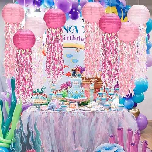 8pack Pink Jellyfish Party Decorations,Jellyfish Lantern Hanging，with Tape and String,Mermaid Birthday Decorations for Birthday,Mermaid,Baby Shark,Ocean Themed Party Supplies thumbnail 6