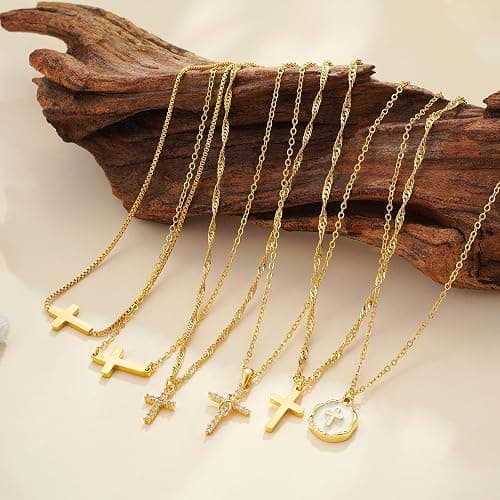 Fezodo Cross Necklace for Women Trendy - Dainty 18K Real Gold Plated Minimalist Cross Necklace Non Tarnish Waterproof Trendy Cute Simple Small Necklaces Easter Christian Religious Faith Jewelry Gifts thumbnail 6