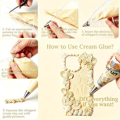 BoFUN White Decoden Cream Glue, Whipped Cream Glue Clay Kit for Crafts | Cream Glue Set with Piping Nozzles, Craft Supplies for Phone Case, Frame, Jewelry Box & Home Decor (White) thumbnail 5