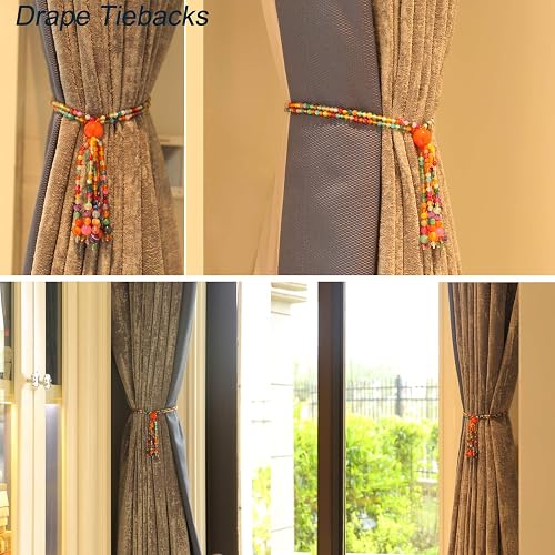 Magnetic Curtain Tiebacks, 2 Pack Colorful Agate Tassel Curtain Drapery Holdbacks, Boho Curtain Ties for Home Office Decorative thumbnail 5