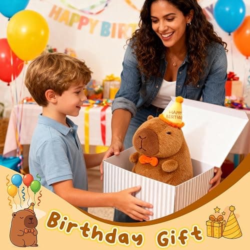 redaica Happy Birthday Capybara Plush,Cute Capybara Stuffed Animal,Soft Kawaii Capibaras Stuff Toy for Kids,Capibara Plushies Birthday Party Decorations Gift for Boys Girls(10inch) thumbnail 4