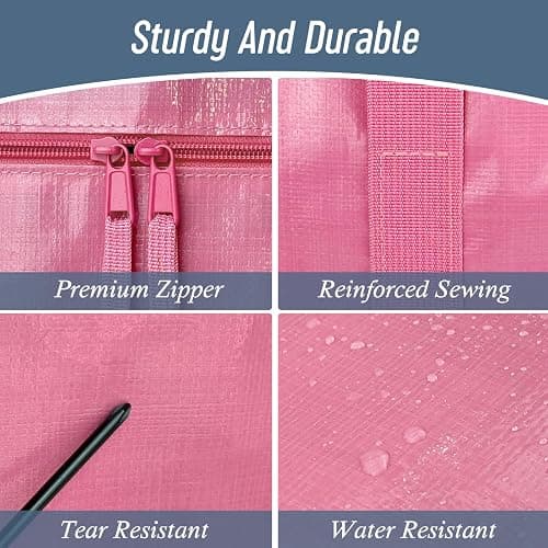 6 Pack Extra Heavy Duty Large Moving Bags with Strong Zipper & Comfortable Handles, Sturdy & Durable Clothes Storage Bags Totes Bins, Packing Moving Boxes for College Supplies, Pink thumbnail 4
