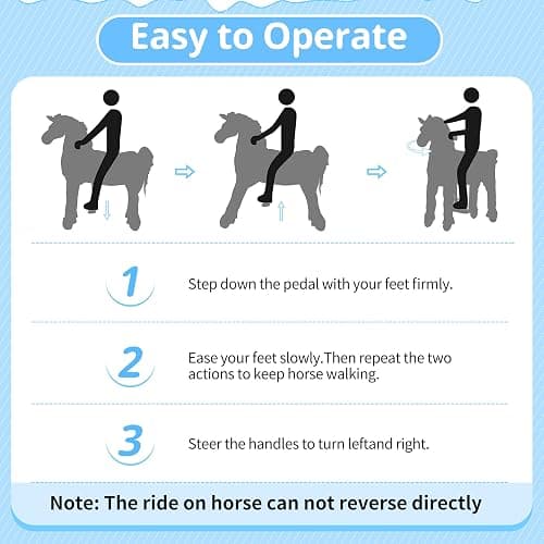 Ride on Horse,Horse Ride on Toy for Kids, Riding White Horse Mechanical Walking Action Plush Animal for 4 Years to 9, No Battery or Electricity, Max Load 165 LBS - White thumbnail 9