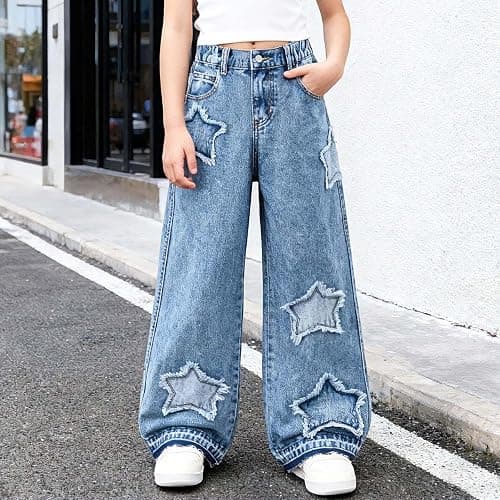 Baggy Jeans for Girls Trendy High Waisted Ripped Distressed Wide Leg Denim Pants Summer Trousers Y2K Streetwear 6-14Years thumbnail 2