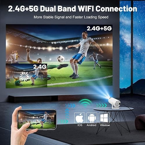 Mini Projector with WIFI 6 and Bluetooth, 4K 1080P Support Portable Projector 180° Rotatable 130'' Screen Movie Projector Auto Keystone Compatible for Laptop, PC, Smartphone thumbnail 3