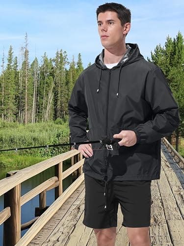 UIQUR Mens Rain Jacket Raincoat Windbreaker Running Waterproof Lightweight Packable with Hood Travel Hiking Cycling thumbnail 3