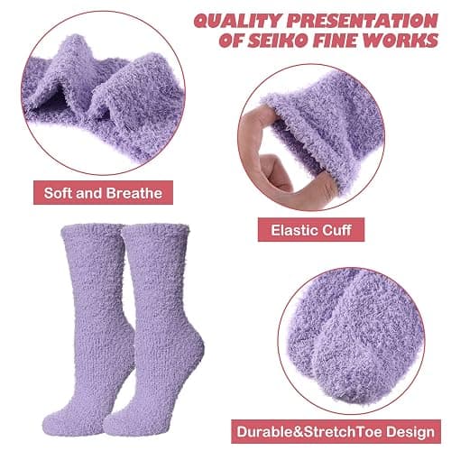 LINEMIN Womens Fuzzy Socks Cozy Fluffy Winter Warm Slipper Socks Microfiber Soft Home Sleeping Socks thumbnail 6
