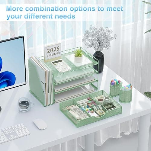gianotter 4-Tier Desk Organizer with Drawers, File Holders, Letter Trays and Pen Holders - Workspace Accessories for Office Supplies (Sage Green) thumbnail 5