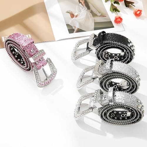 Monopa Rhinestone Belt for Women Men - Western Cowgirl Sequin Diamond Bling Studded Belts for Jeans Pants thumbnail 7