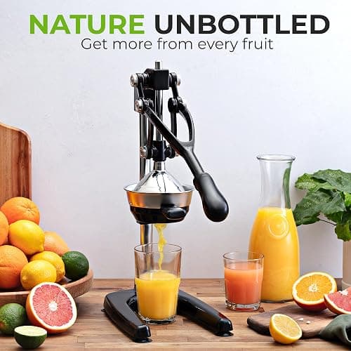 Zulay Kitchen Pulverizer 9 in 1 Cast Iron Juicer - Easy-to-Clean Heavy-Duty Manual Juicer with Presser Attachment to Juice All Types of Fruits! Extra Tall with Stainless Steel Bowl - Black thumbnail 6