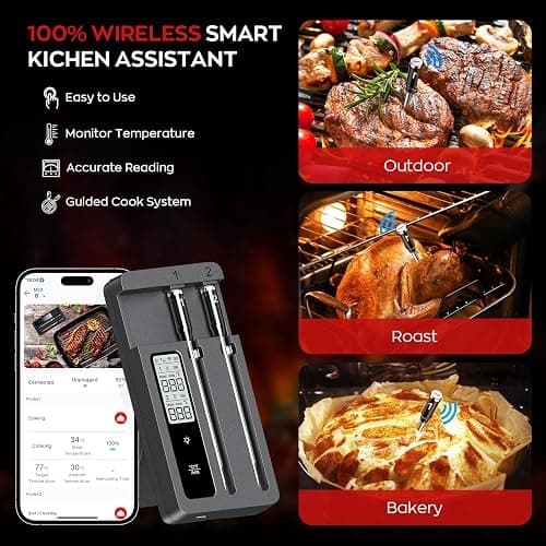 Smart Wireless Meat Thermometer with Dual Probes, Bluetooth & WiFi Combo, High Precision & Fast Response for BBQ, Grill, Smoker, Oven, Air Fryer thumbnail 6