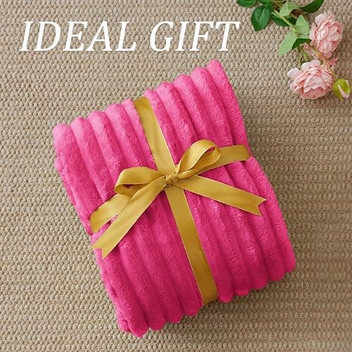 BEDELITE Twin Blanket for Couch & Bed, 300GSM Soft & Warm Fleece Blanket, Decorative and Giftable Striped Hot Pink Blankets for Women, Men, 60"x80" thumbnail 7