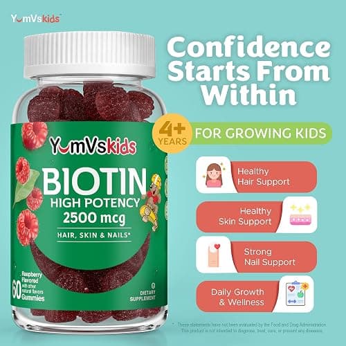 YUM-V'S Kids Biotin Gummies 2500 mcg, Berry (60 Count) | Hair Growth for Kids | Great Tasting Hair Vitamin Supplement | Kosher & Halal Friendly · Non-GMO thumbnail 3