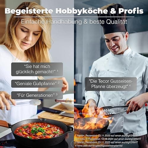 TECOR Gusseisenpfanne Induktion 24 cm ungeschliffen, universell, natürlich - Langlebige Pfanne Gusseisen 24 cm - Antihaft Gusspfanne Induktion einfach, top Qualität - Cast iron pan induction thumbnail 6