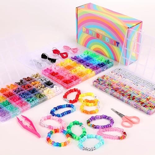 Pizooro Bracelet Making Kit 2400 Pcs Bracelet Beads, 56 Colors Pony Beads in Bead Organizer, 1400 Kandi Beads + 1000 Letter Beads, Jewelry Craft Supplies for Friendship Bracelets, DIY Gifts for Teens thumbnail 8