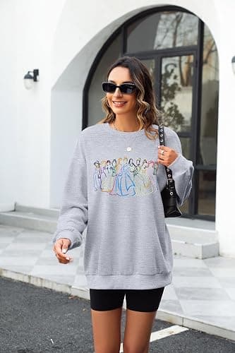 BANGELY Fantastical Sweatshirt Women Cute Embroidered Fantastical Princess Sweater Family Vacation Shirt Long Sleeve Top thumbnail 3