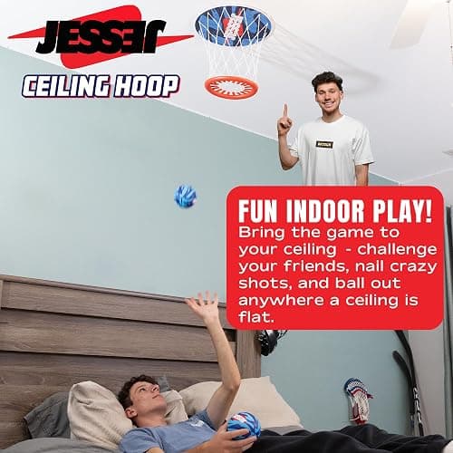 Jesser Basketball Hoop with Balls | Fun Indoor Game for All Ages 6+, Gift for Kids, Children, Teens & Families, Bedroom & Playroom | Toy for Boys & Girls (Ceiling Hoop or Over The Door) thumbnail 2