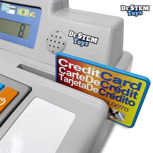 Dr. STEM Toys Solar Powered Calculator Pretend Cash Register with Play Money – 67-Piece Set for Learning Math Skills, STEM Cash Register for Kids (Gray) thumbnail 7